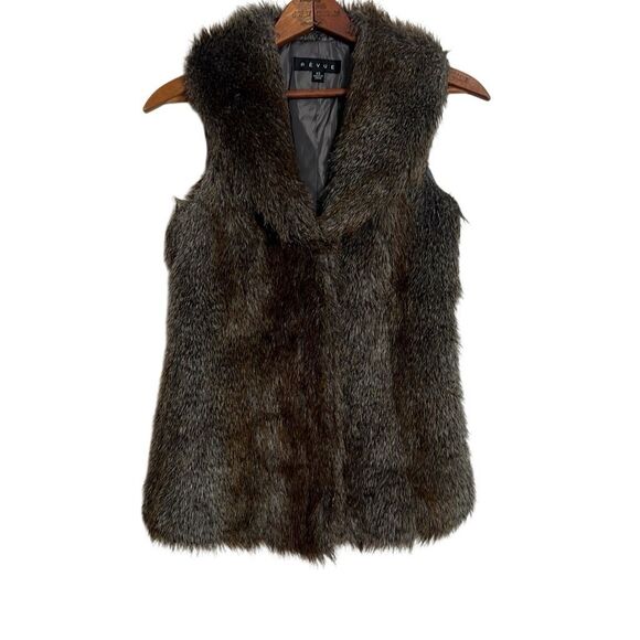 Revue Fuzzy Plush Faux Fur Sleeveless Front Clasp Collared Vest Brown XS - Picture 1 of 7